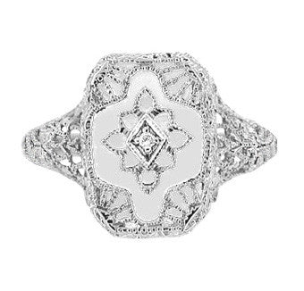 Art Deco Filigree Camphor Crystal and Diamond Ring in Sterling Silver - Item: SSR11C - Image: 2