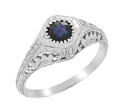 Art Deco Sterling Silver Filigree Sappphire Promise Ring | Low Profile