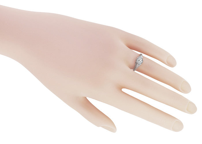 Art Deco Filigree White Topaz Promise Ring in Sterling Silver - Item: SSR1207WT - Image: 3