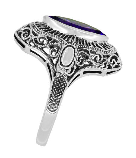 Art Deco Marquise Amethyst Filigree Cocktail Ring in Sterling Silver - Item: SSR12A - Image: 3