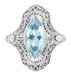 Art Deco Marquise Blue Topaz Filigree Cocktail Ring in Sterling Silver