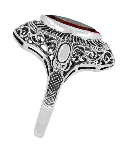 Art Deco Filigree Marquise Garnet Cocktail Ring in Sterling Silver - 2.80 Carats - Item: SSR12G - Image: 3