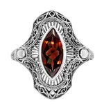 Art Deco Filigree Marquise Garnet Cocktail Ring in Sterling Silver - 2.80 Carats