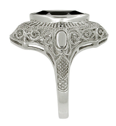 Sterling Silver Filigree Marquise Black Onyx Art Deco Cocktail Ring - Item: SSR12O - Image: 2
