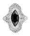 Sterling Silver Filigree Marquise Black Onyx Art Deco Cocktail Ring