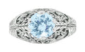 1.45 Carat Blue Topaz Promise Ring in Sterling Silver | Edwardian Filigree Dome Solitaire