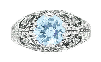 1.45 Carat Blue Topaz Promise Ring in Sterling Silver | Edwardian Filigree Dome Solitaire - Item: SSR137BT - Image: 4