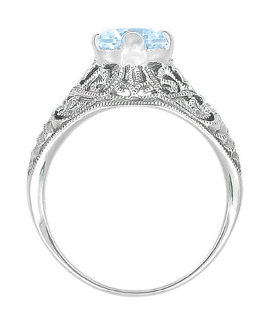 1.45 Carat Blue Topaz Promise Ring in Sterling Silver | Edwardian Filigree Dome Solitaire - alternate view