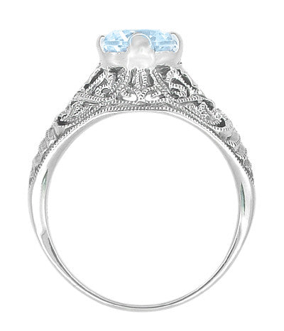 1.45 Carat Blue Topaz Promise Ring in Sterling Silver | Edwardian Filigree Dome Solitaire - Item: SSR137BT - Image: 2