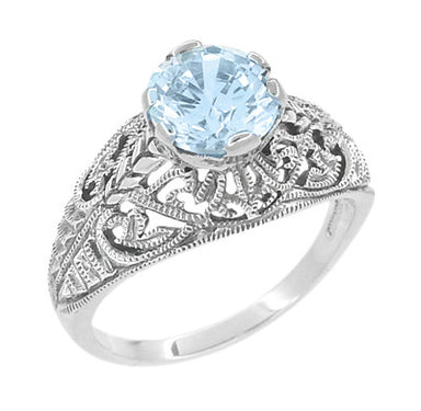 Antique Filigree 1.50 Carat Sky Blue Topaz Ring in Sterling Silver with 8 Prongs - SSR137BT