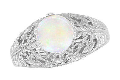 Edwardian Filigree Opal Promise Ring in Sterling Silver - Item: SSR137o - Image: 3