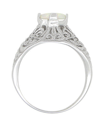 Edwardian Filigree Opal Promise Ring in Sterling Silver - Item: SSR137o - Image: 4