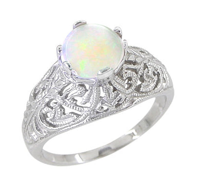 Edwardian Filigree Opal Promise Ring in Sterling Silver - alternate view