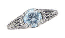 Art Deco Filigree Engraved Blue Topaz Promise Ring in Sterling Silver