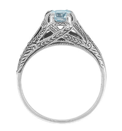Art Deco Filigree Engraved Blue Topaz Promise Ring in Sterling Silver - Item: SSR14 - Image: 2