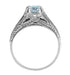 Art Deco Filigree Engraved Blue Topaz Promise Ring in Sterling Silver