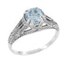 Art Deco Filigree Engraved Blue Topaz Promise Ring in Sterling Silver