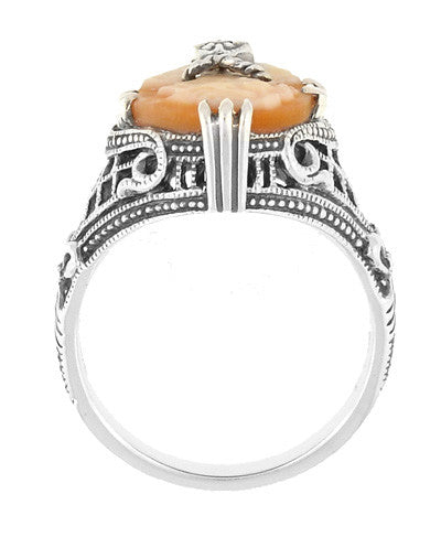 Art Deco Filigree Carnelian Shell Cameo Ring with Diamond  in Sterling Silver - Item: SSR15 - Image: 4