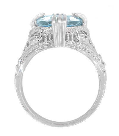 Art Deco Filigree Claw Prong Oval Blue Topaz Statement Ring in Sterling Silver - 4.75 Carats - Item: SSR157BT - Image: 4