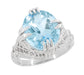 Art Deco Filigree Claw Prong Oval Blue Topaz Statement Ring in Sterling Silver - 4.75 Carats