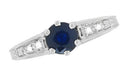 Art Deco Blue Sapphire Filigree Promise Ring in Sterling Silver with White Sapphire Side Stones