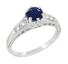Art Deco Blue Sapphire Filigree Promise Ring in Sterling Silver with White Sapphire Side Stones