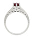 Art Deco Filigree Ruby Promise Ring in Sterling Silver with Side White Sapphires