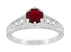 Art Deco Filigree Ruby Promise Ring in Sterling Silver with Side White Sapphires