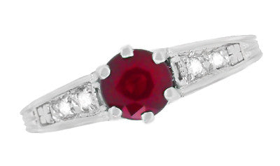 Art Deco Filigree Ruby Promise Ring in Sterling Silver with Side White Sapphires - Item: SSR158R - Image: 5