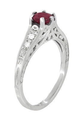 Art Deco Filigree Ruby Promise Ring in Sterling Silver with Side White Sapphires - alternate view