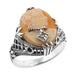 Art Deco Filigree Carnelian Shell Cameo Ring with Diamond  in Sterling Silver