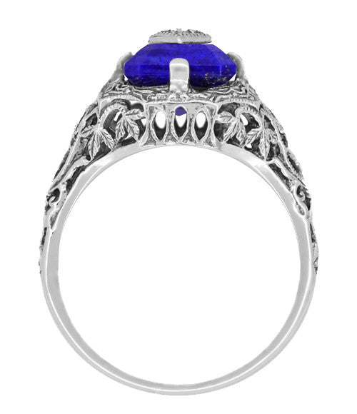Caroline's Daylight Ring - Art Deco Filigree Diamond and Lapis Lazuli Ring in Sterling Silver - Item: SSR15LA - Image: 4