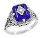 Caroline's Daylight Ring - Art Deco Filigree Diamond and Lapis Lazuli Ring in Sterling Silver