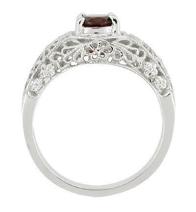 Filigree Flowers Edwardian Dome Almandite Garnet Promise Ring in Sterling Silver - Item: SSR16 - Image: 2