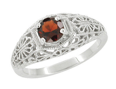 Filigree Flowers Edwardian Dome Almandite Garnet Promise Ring in