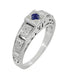 Engraved Art Deco Blue Sapphire Band Ring in Sterling Silver