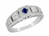 Engraved Art Deco Blue Sapphire Band Ring in Sterling Silver
