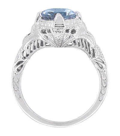 Art Deco Engraved Filigree Sky Blue Topaz Promise Ring in Sterling Silver - Item: SSR161BT - Image: 2