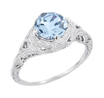 Art Deco Engraved Filigree Sky Blue Topaz Promise Ring in Sterling Silver