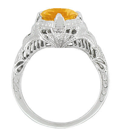 Art Deco Engraved Filigree 1.20 Carat Citrine Engagement Ring in 14 Karat White Gold - Item: SSR161C - Image: 2