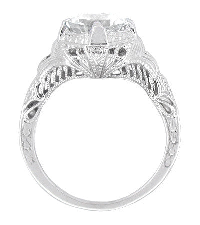 Art Deco Cubic Zirconia ( CZ ) Engraved Filigree Promise Ring in Sterling Silver - Item: SSR161CZ - Image: 2