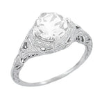 Art Deco Cubic Zirconia ( CZ ) Engraved Filigree Promise Ring in Sterling Silver