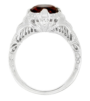 Art Deco Filigree Almandite Garnet Promise Ring in Sterling Silver with Heirloom Engraving - alternate view