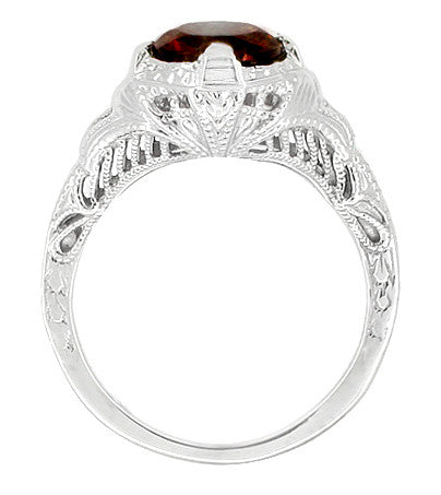 Art Deco Filigree Almandite Garnet Promise Ring in Sterling Silver with Heirloom Engraving - Item: SSR161G - Image: 2