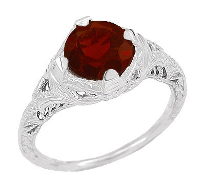 Art Deco Filigree Almandite Garnet Promise Ring in Sterling Silver