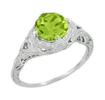 Art Deco Vintage Engraved Filigree Peridot Ring in Sterling Silver