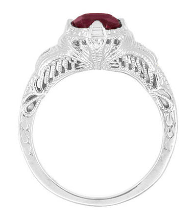 Art Deco Engraved Filigree 1.20 Carat Ruby Promise Ring in Sterling Silver - alternate view