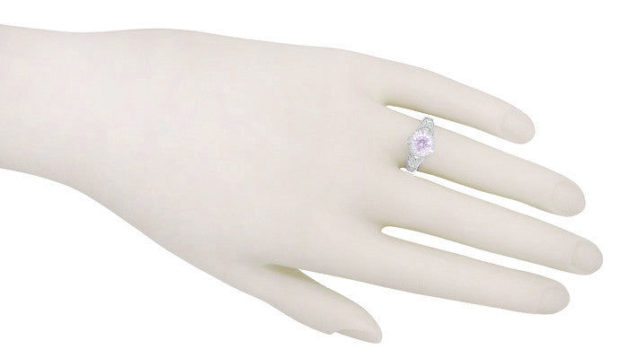Art Deco Engraved Filigree Rose de France Amethyst Promise Ring in Sterling Silver | Antique Inspired - Item: SSR161RF - Image: 3