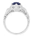 Art Deco Blue Sapphire Promise Ring with Engraved Filigree in Sterling Silver