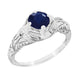 Art Deco Blue Sapphire Promise Ring with Engraved Filigree in Sterling Silver